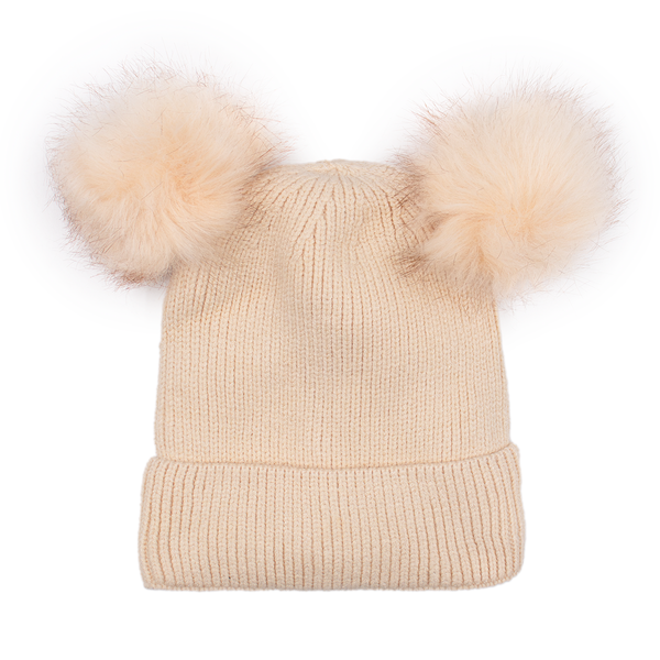 Surell Kids Knit Hat With Faux Fur Poms