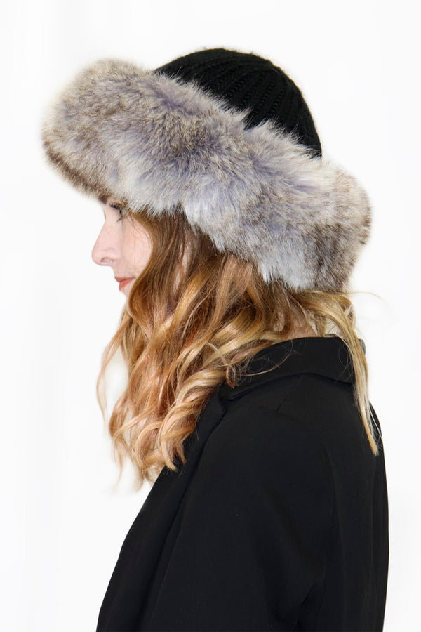 Surell Knit Crown Hat With Faux Fox Fur Cuff