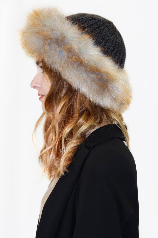 Surell Knit Crown Hat With Faux Fox Fur Cuff