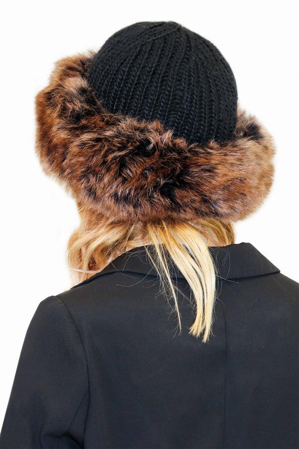 surell Knit Crown Hat with Faux Fox Fur Cuff