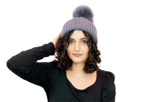 Surell Knit Hat With Detachable Fox Fur Pom