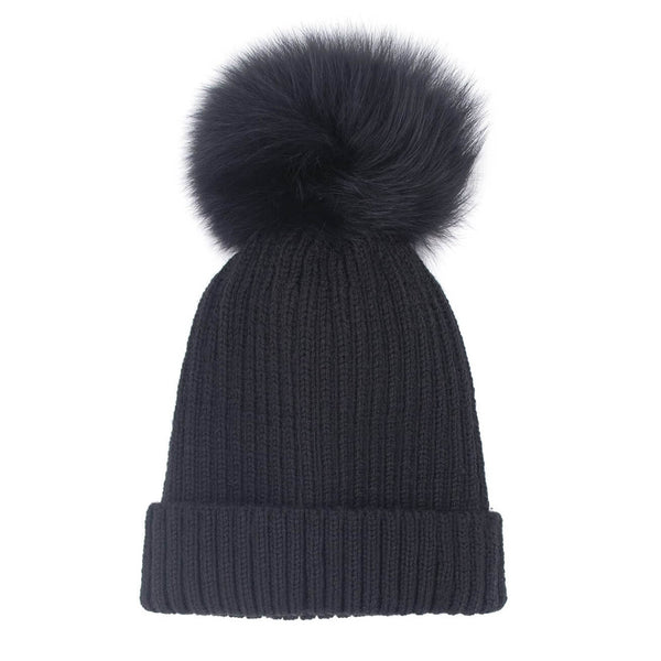 Surell Knit Hat With Detachable Fox Fur Pom