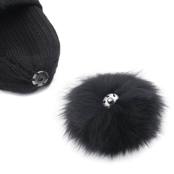 Surell Knit Hat With Detachable Fox Fur Pom