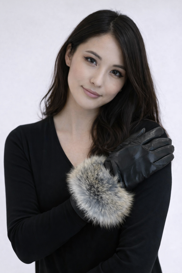 Surell Leather Gloves With Faux Fox Fur Cuff