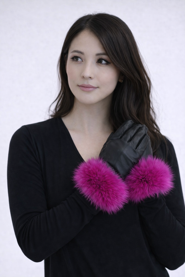 Surell Leather Gloves With Faux Fox Fur Cuff