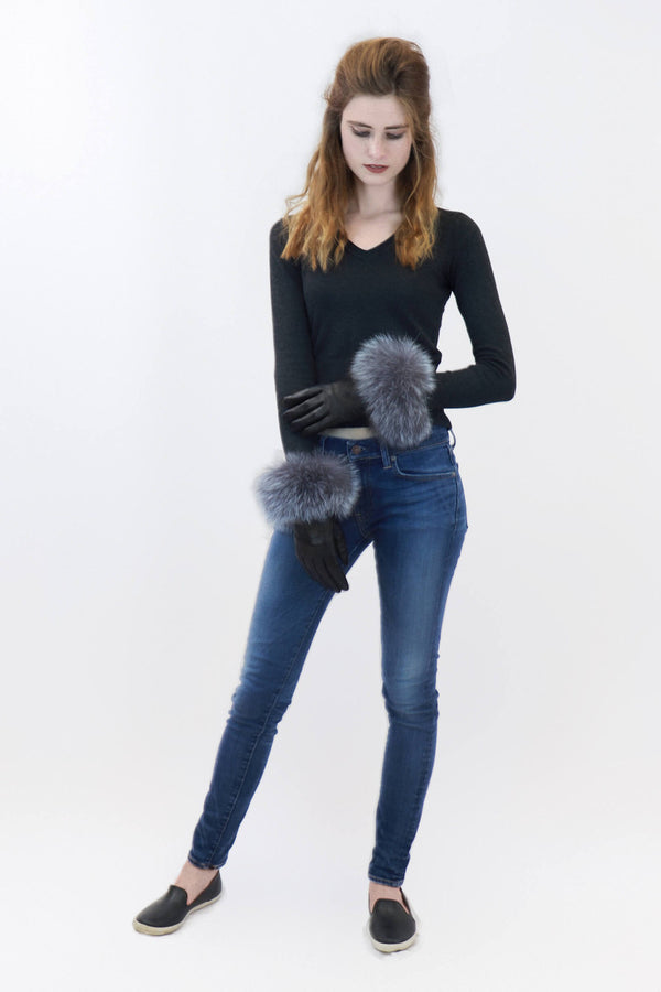 Surell Leather Gloves With Fox Fur Trim