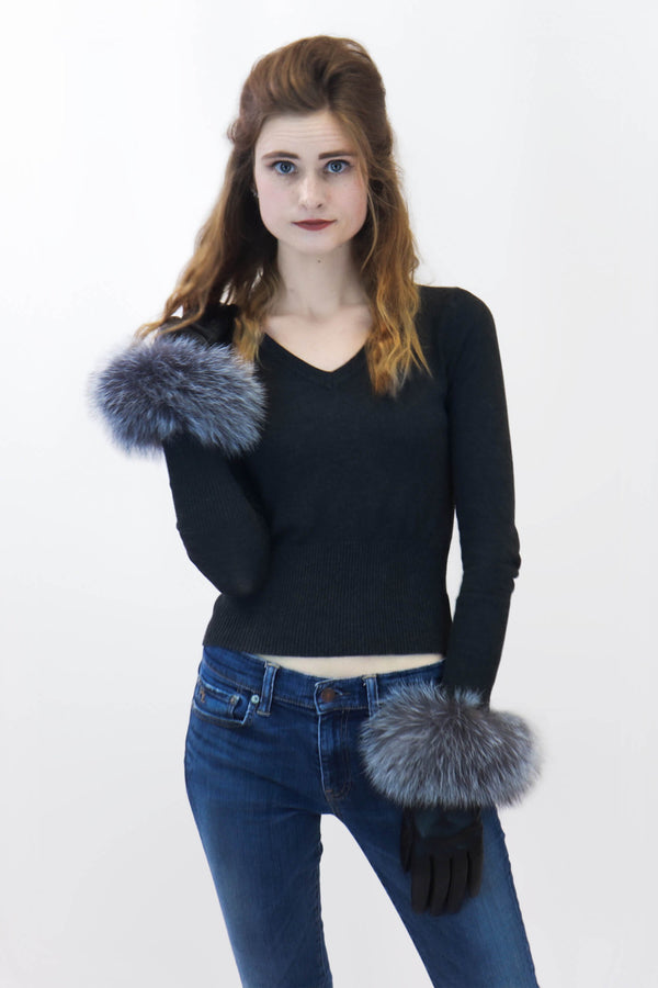 Surell Leather Gloves With Fox Fur Trim