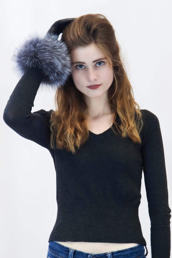 Surell Leather Gloves With Fox Fur Trim