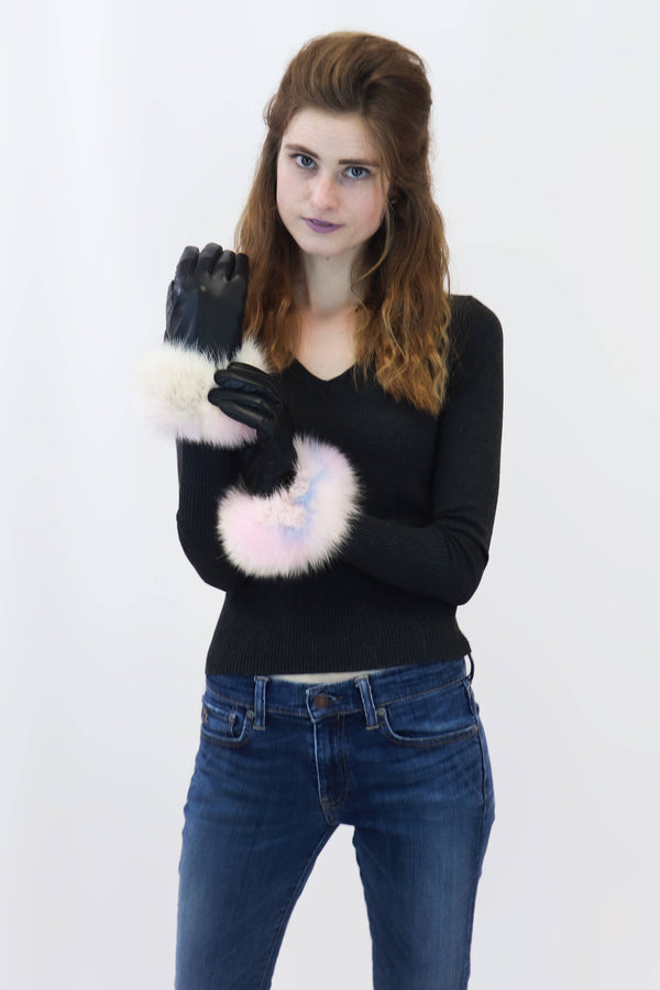 surell Leather Gloves with Fox Fur Trim
