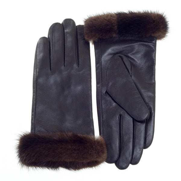 Surell Leather Gloves With Mink Fur Cuff