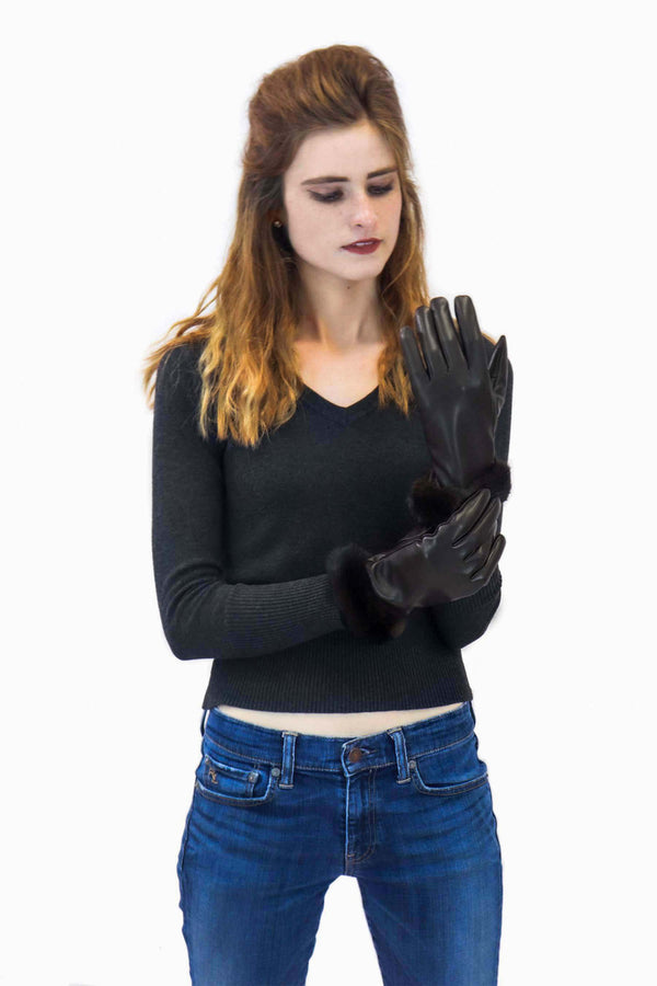 surell Leather Gloves with Mink Fur Cuff