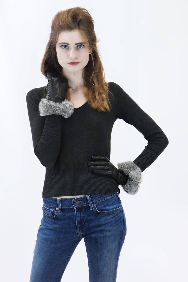 Surell Leather Gloves With Rabbit Fur Cuff