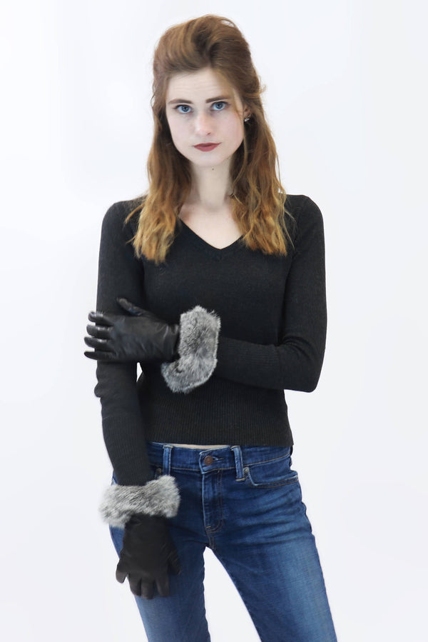 Surell Leather Gloves With Rabbit Fur Cuff