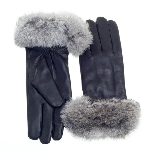 Surell Leather Gloves With Rabbit Fur Cuff