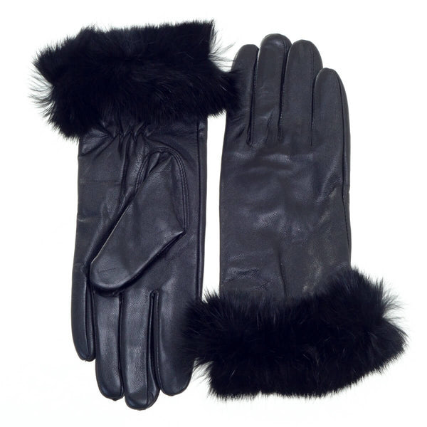 surell Leather Gloves with Rabbit Fur Cuff