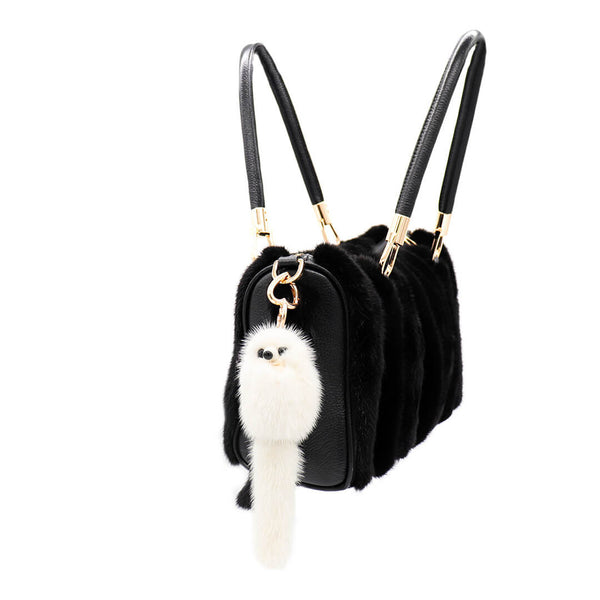 Surell Mink Fur Fox-Shaped Keychain