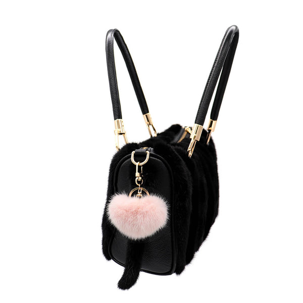 Surell Mink Fur Heart Keychain