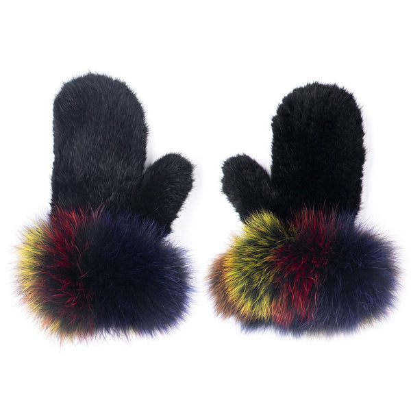 Surell Mink Fur Mittens With Fox Fur Cuff