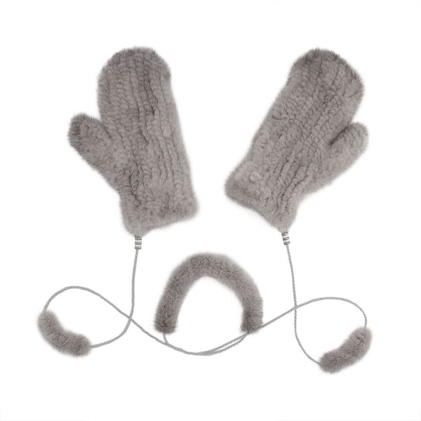 Surell Mink Fur Mittens With Rope String