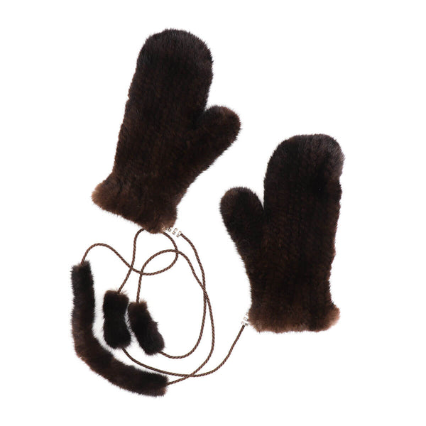 surell Mink Fur Mittens with Rope String