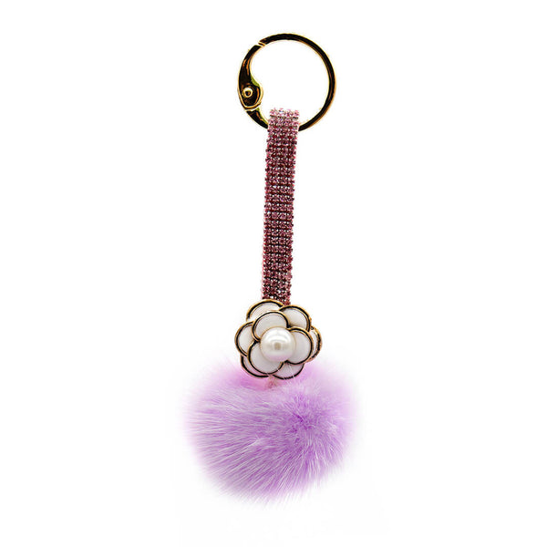 Surell Mink Fur Pom Keychain With Bling Strap