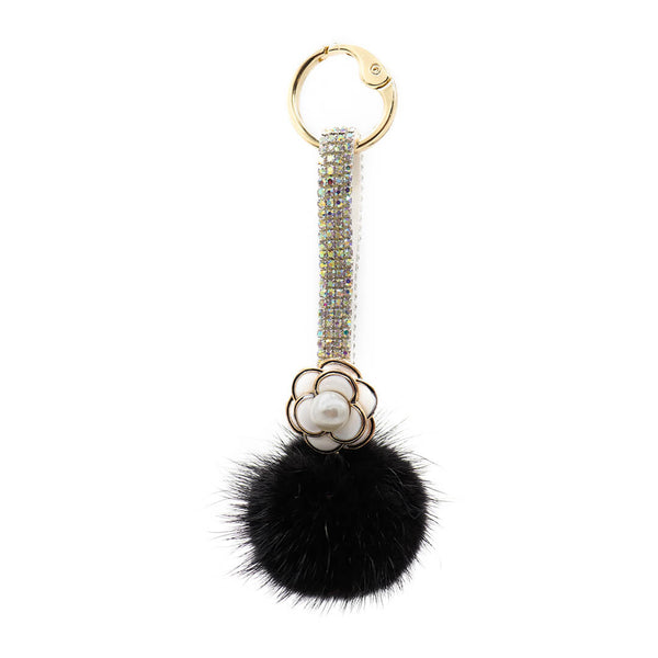 Surell Mink Fur Pom Keychain With Bling Strap