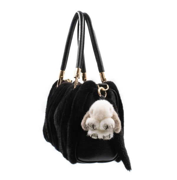 Surell Mink Fur Rabbit-Shaped Keychain