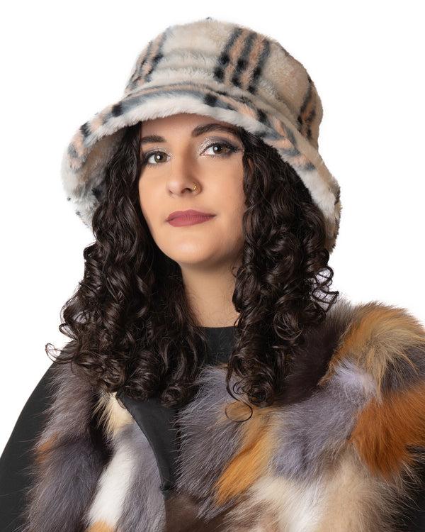 Surell Plaid Faux Fur Bucket Hat