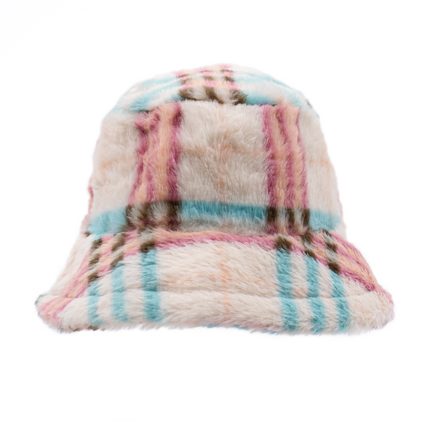 surell Plaid Faux Fur Bucket Hat