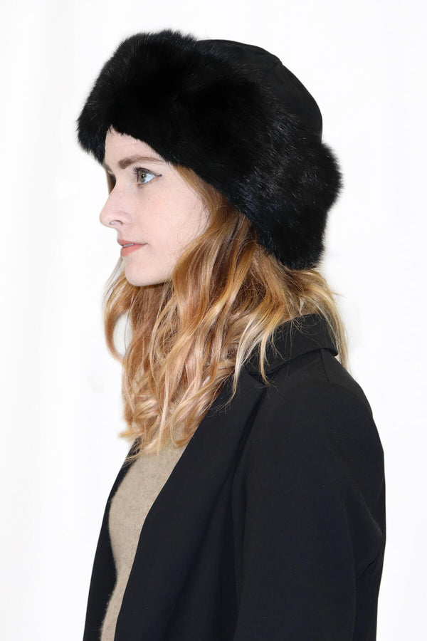 Surell Rabbit Fur Cuff Hat With Suede Crown