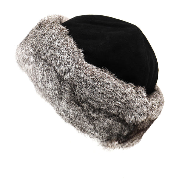 Surell Rabbit Fur Cuff Hat With Suede Crown
