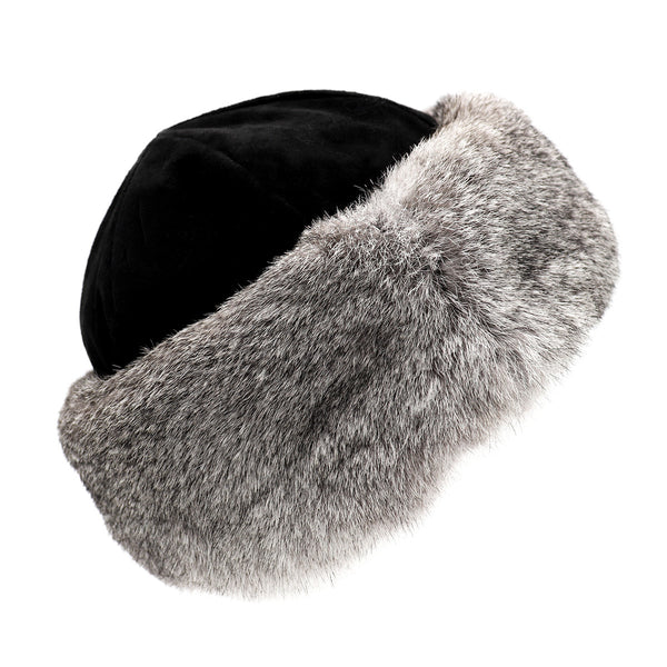 Surell Rabbit Fur Cuff Hat With Suede Crown