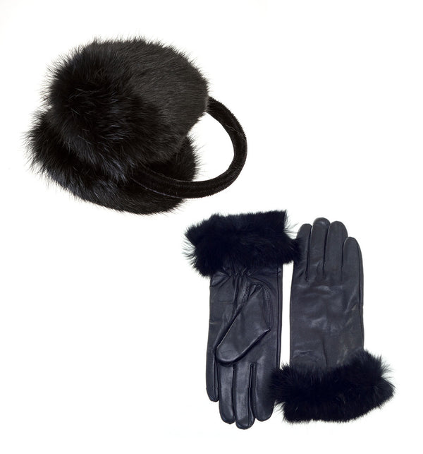 Surell Rabbit Fur Earmuffs And Gloves Set