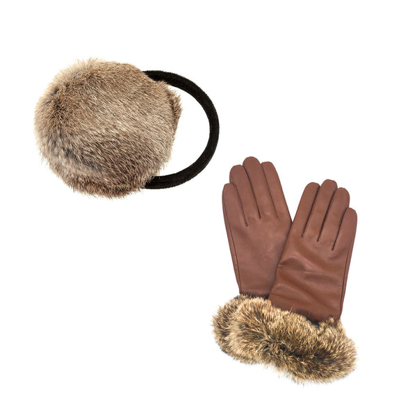 Surell Rabbit Fur Earmuffs And Gloves Set