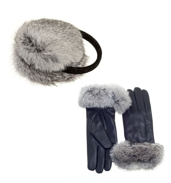 surell Rabbit Fur Earmuffs and Gloves Set