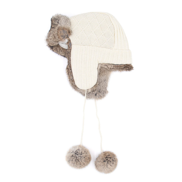 Surell Rabbit Fur Knit Trooper With Poms