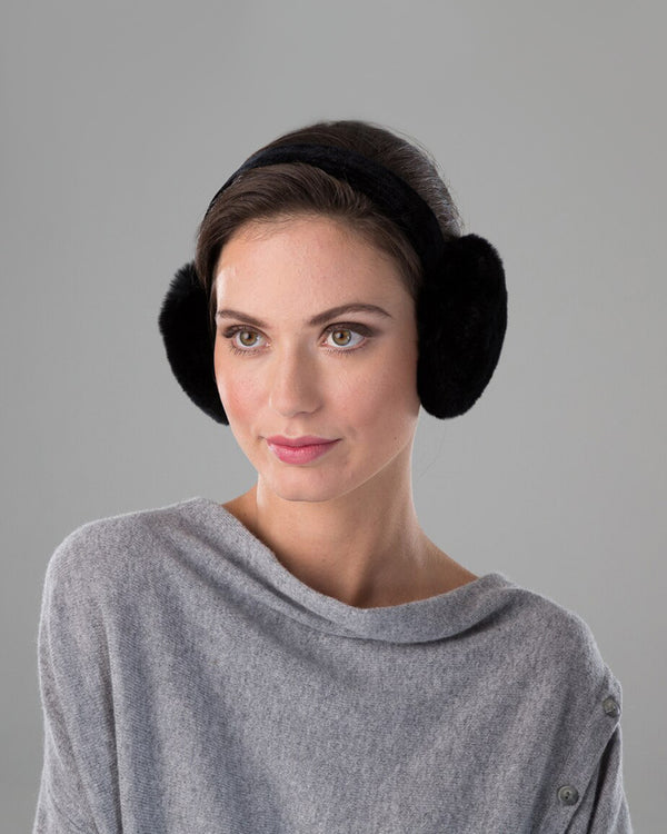 Surell Rex Rabbit Fur Earmuffs With Velvet Band