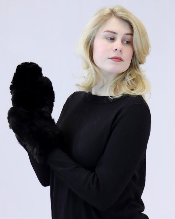 Surell Rex Rabbit Fur Knit Mittens