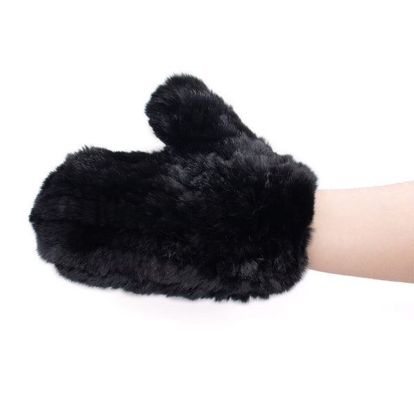 Surell Rex Rabbit Fur Knit Mittens