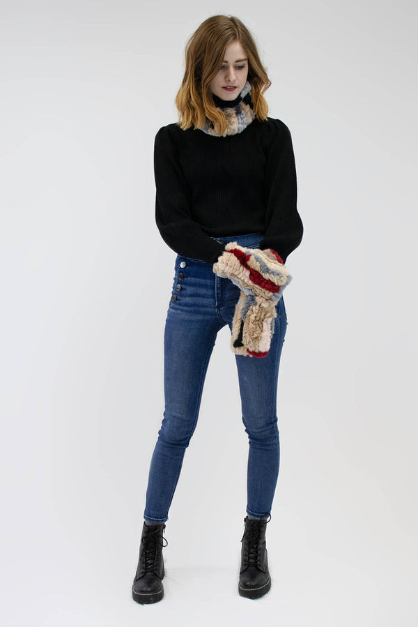 Surell Rex Rabbit Fur Text Mittens