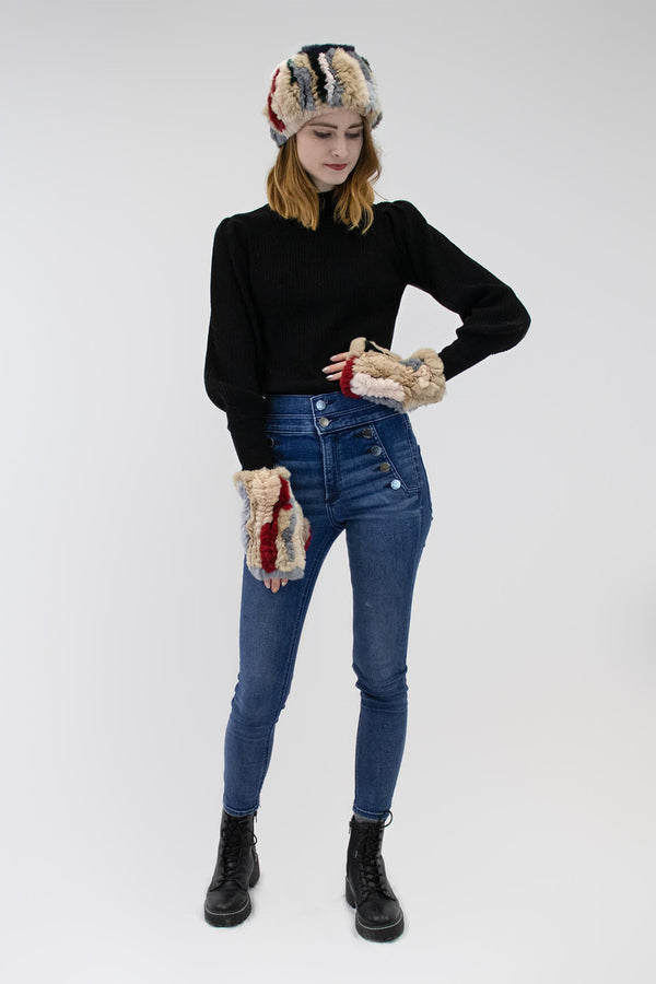 Surell Rex Rabbit Fur Text Mittens