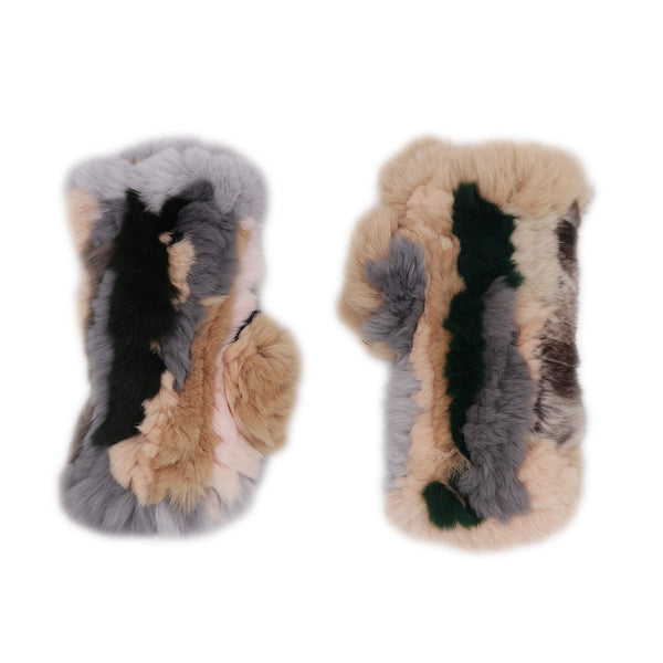 Surell Rex Rabbit Fur Text Mittens