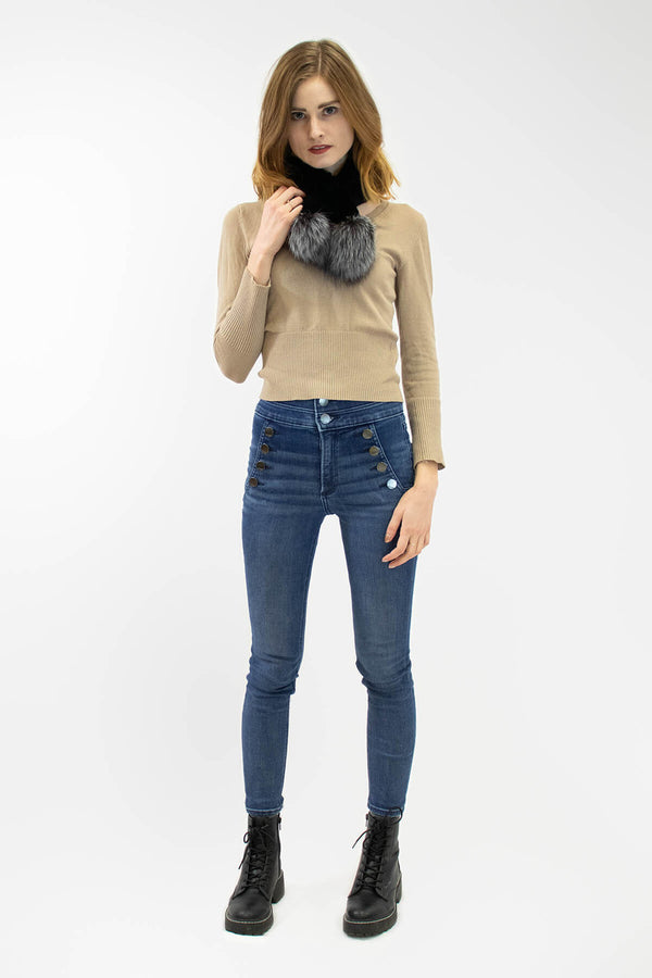Surell Rex Rabbit Scarf With Fox Fur Poms