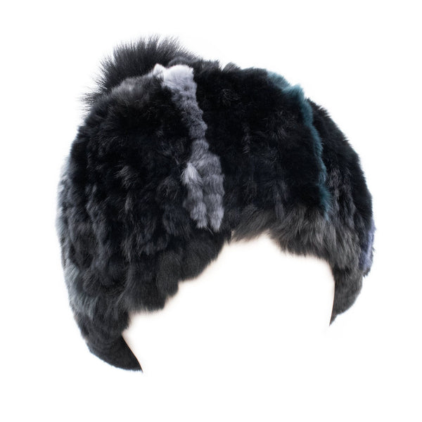 surell Rex Rabbit Textile Knit Beanie with Fox Pom