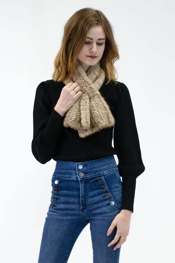 Surell Short Mink Fur Knit Pull-Through