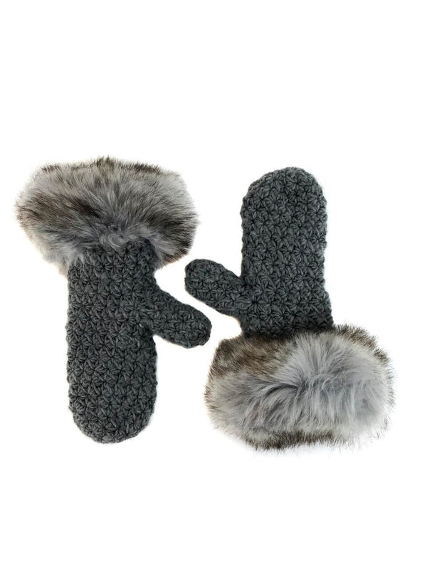 Surell Star Knit Mitten With Faux Fox Fur Cuff