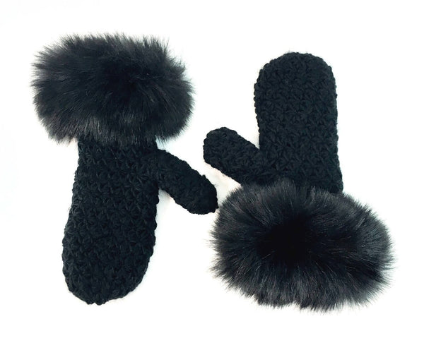 surell Star Knit Mitten with Faux Fox Fur Cuff