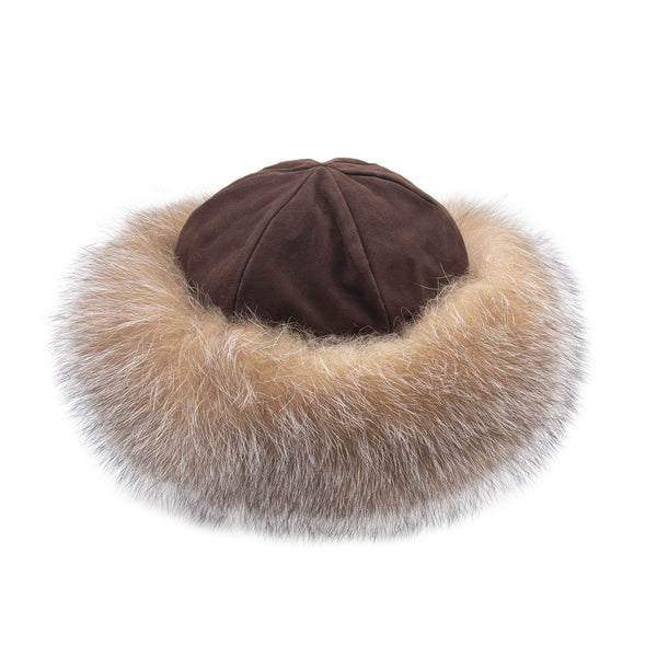 Surell Suede Crown Hat With Fox Fur Cuff