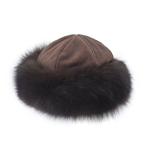 Surell Suede Crown Hat With Fox Fur Cuff