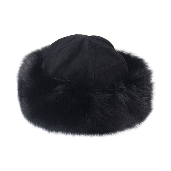 Surell Suede Crown Hat With Fox Fur Cuff